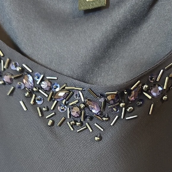 SLNY Navy Long 2 Piece Tank Dress And Long Sleeve Jacket with Sequin Detail 18 - Picture 7 of 10